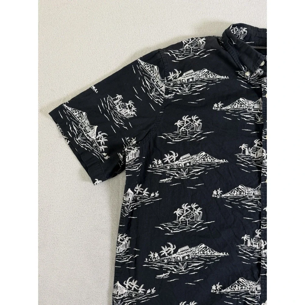 Chaps 100% Cotton Tropical Shirt Mens XL Black Island Print Hawaiian - Picture 5 of 16